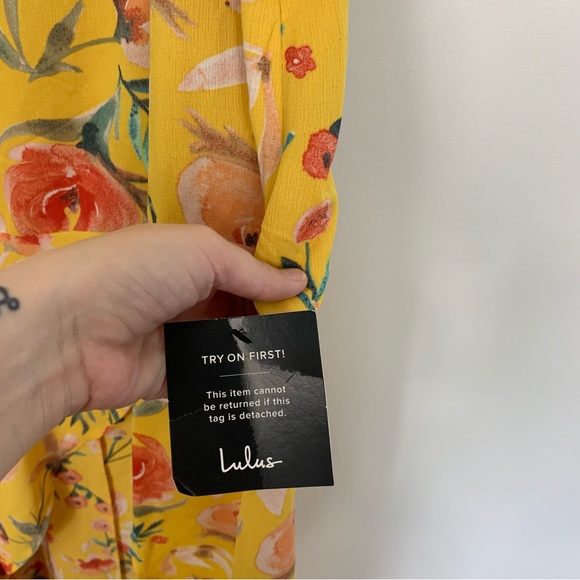 NWT Lulu’s Zinnia Mustard Yellow Floral Print High Low Maxi Dress Large - Picture 11 of 15